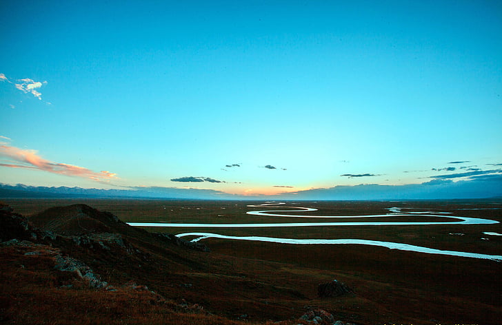 Prairie, rivière, ciel bleu, nature, paysage, scenics, Islande