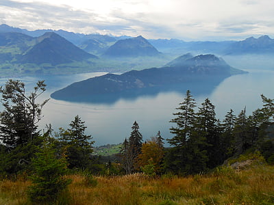 jezero, Švicarska, Alpe, Panorama