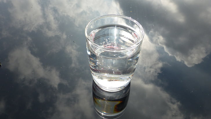 sklo, vody, Sky, Live, reflexie, nápoj, pitnej sklo