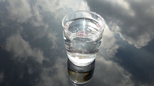 vidrio, agua, cielo, en vivo, reflexión, bebida, vaso de agua