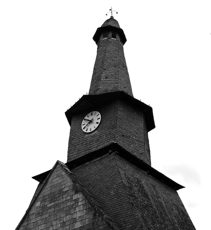 aguja torcida, torre antigua, Torre iglesia, spire francés, reloj de iglesia, antigua torre