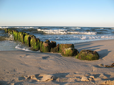 mar, Playa, arena, el mar Báltico, Polonia, rompeolas