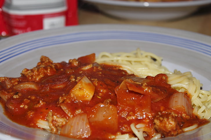 meat sauce, noodles, spaghetti, bolognese, pasta, tomato sauce, sauce