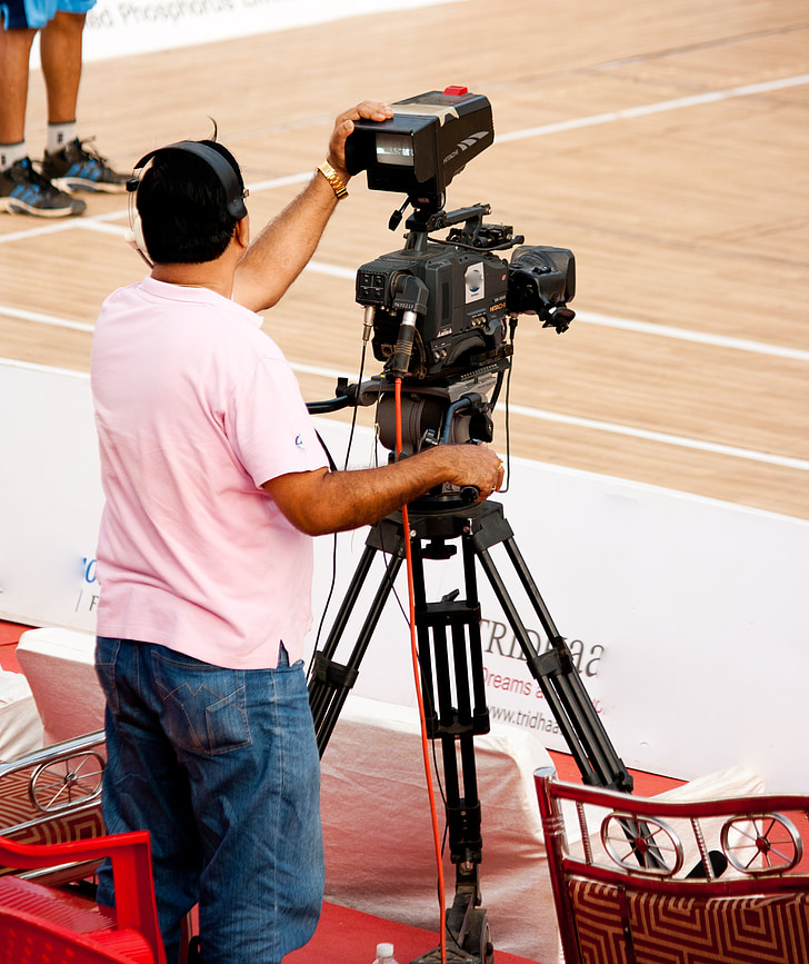 kameramann, kameraet, video, produsent, basketball, kamera operatør