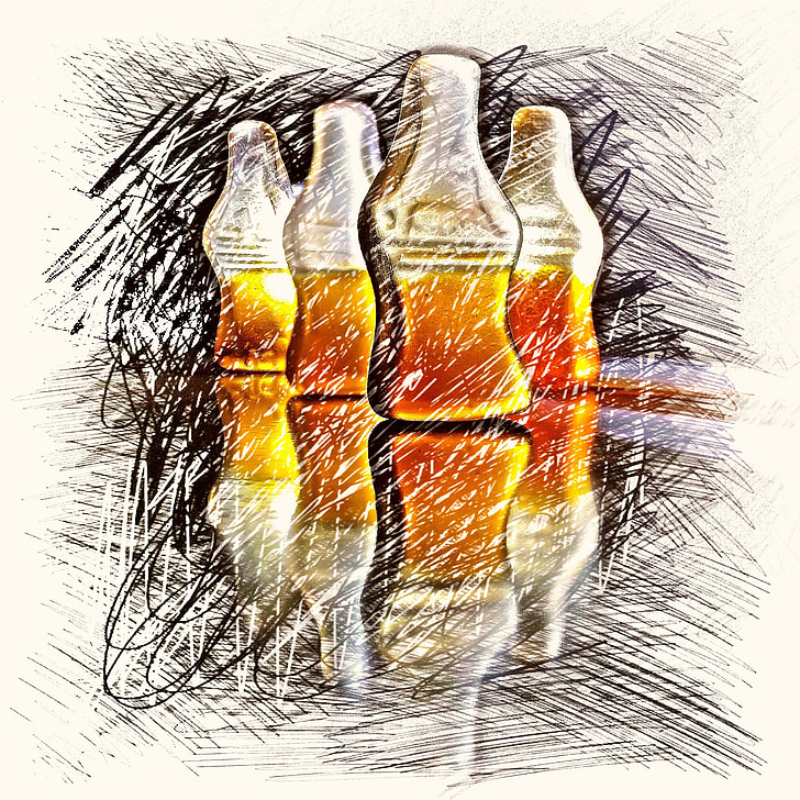 Cola, Flaschen, Frucht-Gelee, Zeichnung, bunte, süße, Haribo