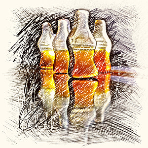 kolas, pudeles, augļu želeja, zīmējums, krāsains, salduma, Haribo