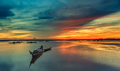 Ben bac, Hue, Vietnam, solnedgång, naturen, Sky, reflektion