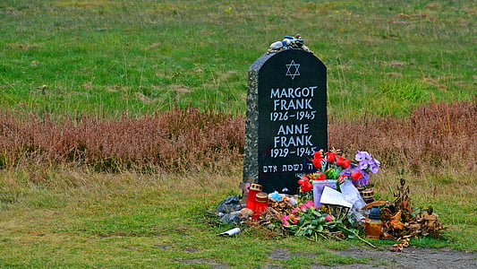 tombstone, anne frank, memorial, belsen mountains, holocaust, history, holocaust memorial