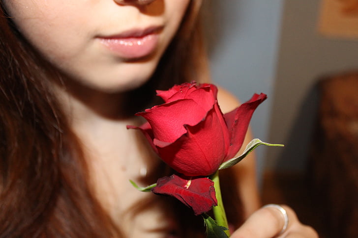 Κορίτσι, τριαντάφυλλο, Αγάπη, λεπτομέρεια