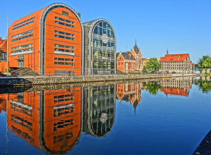 Bydgoszcz, Front de mer, rivière, bâtiment, architecture, réflexion, Pologne