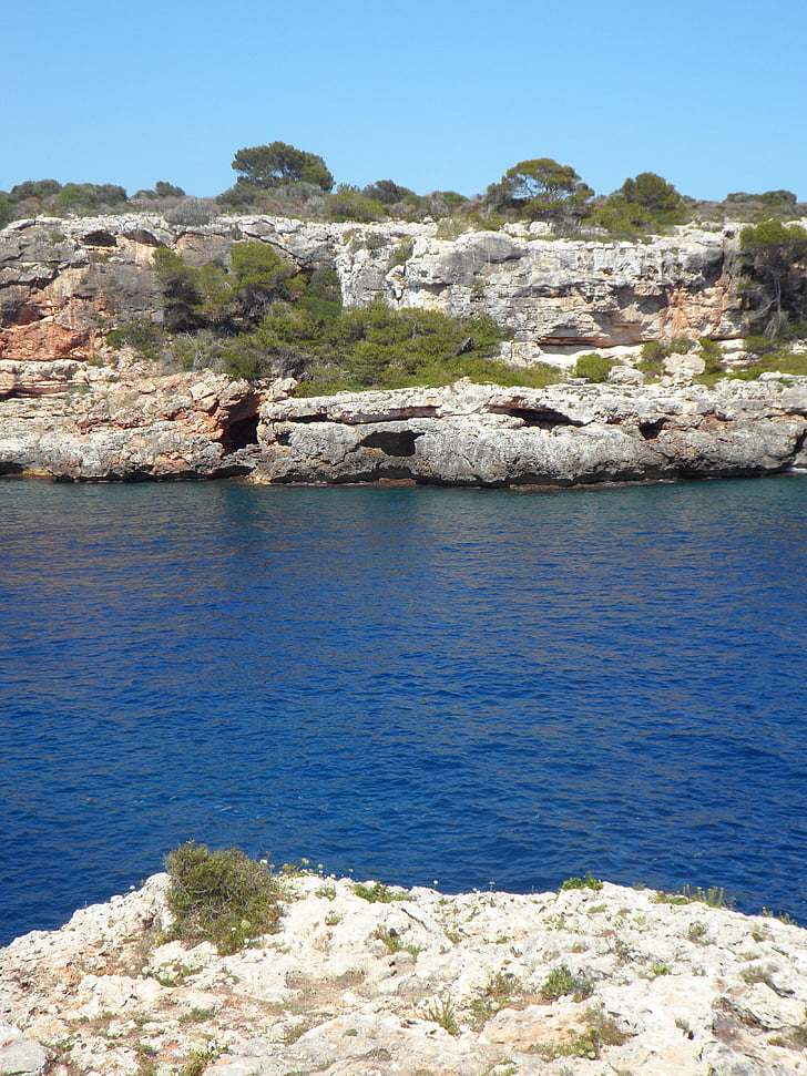 rezervované, námornej, Rock, Mallorca, Stredomorská, vody, zvyšok