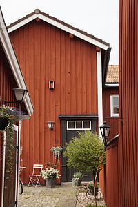 Eksjö, Švédsko, město, fasády, Domů, Architektura, staré město