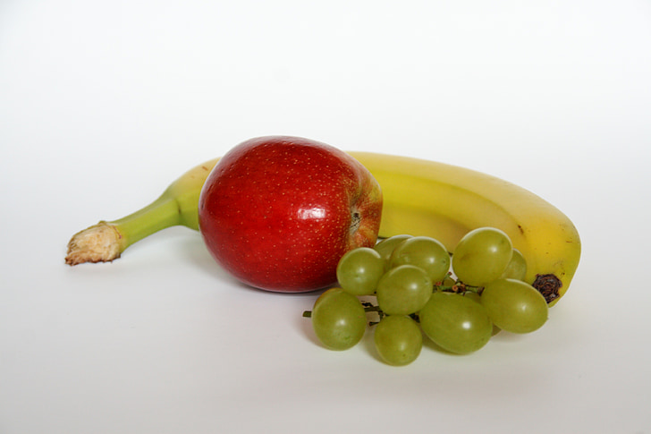 Alma, banán, szőlő, gyümölcs, egészséges, vitaminok, gyümölcsök