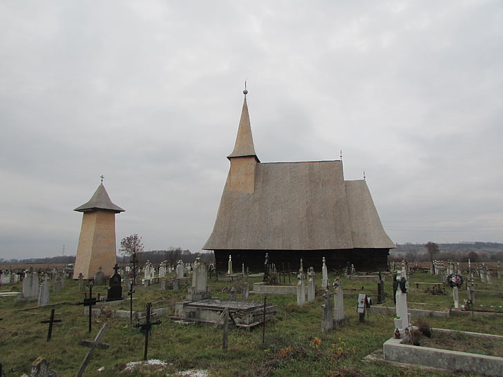 kirke, tre, gamle, Romania, Transylvania, sebesi, kirkegården