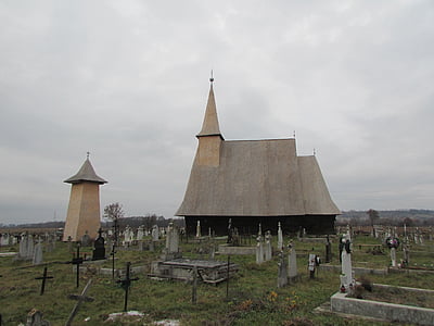 Nhà thờ, gỗ, cũ, Romania, Transylvania, Sebesi, nghĩa trang