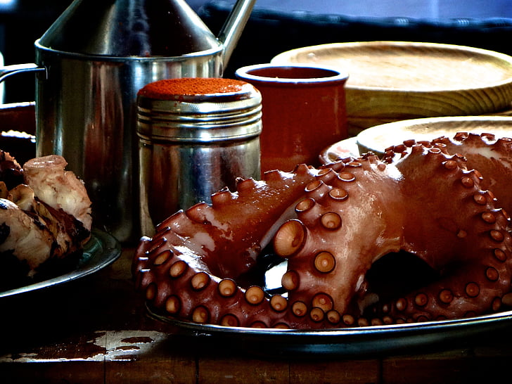 октопод, червен пипер, масло, кухня, храна, гурме