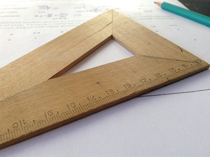 brown, wooden, ruler, paper, pencil, school, measurement