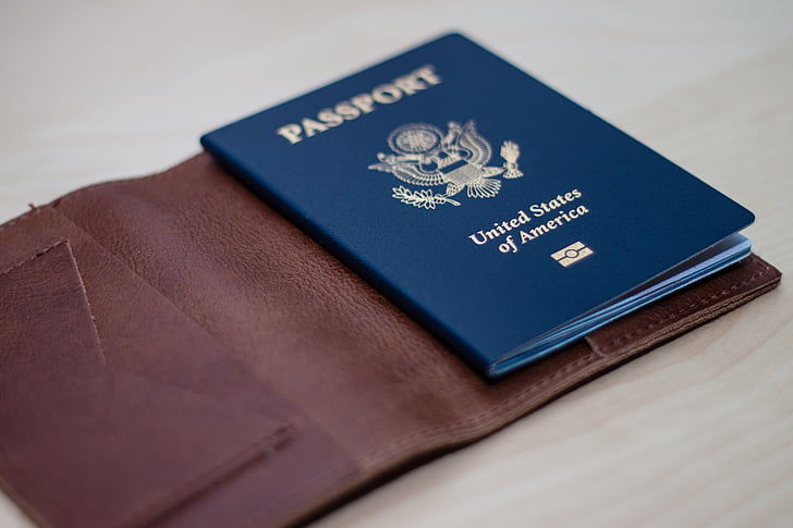 United, staterna, Amerika, Passport, brun, läder, fallet
