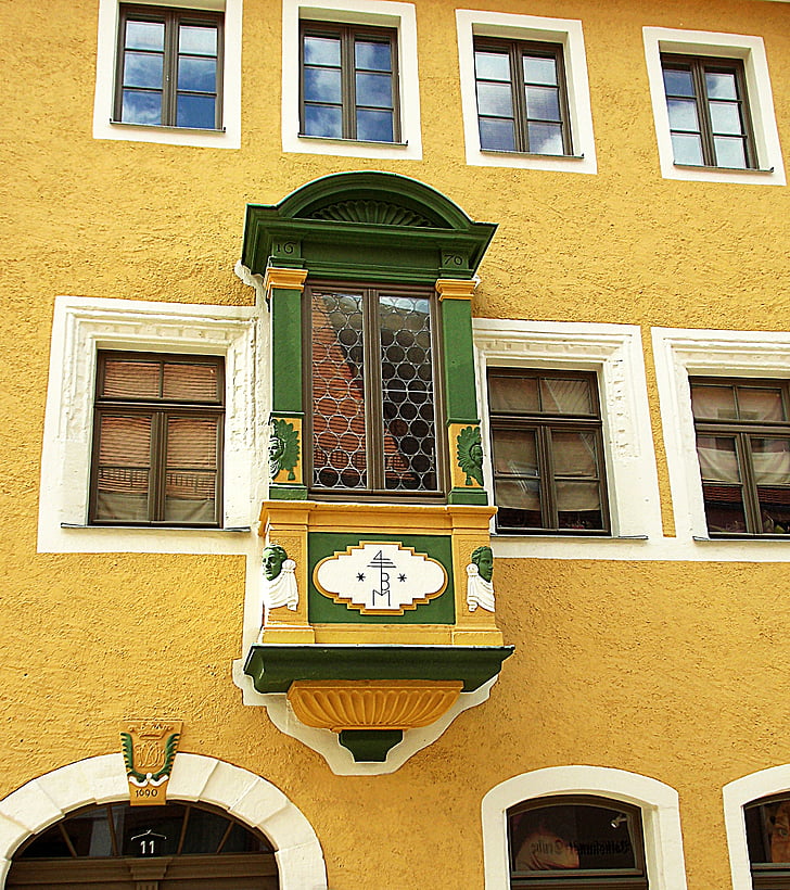 freiberg, home, bay window, ornament, architecture, historically, downtown