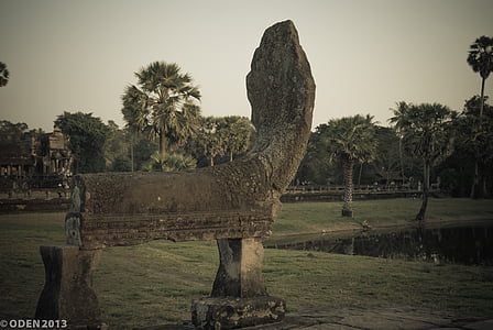 hoved, Naga, slange, statue, sten, Angkor, Cambodja