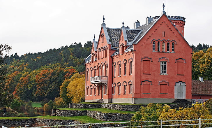 Schloss, Schweden, Halland, höstbild, Natur, Architektur, Geschichte