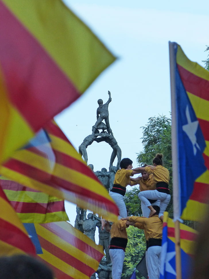 castells, Castellers, estelada, símbol, Catalunya, Diada, manifestació