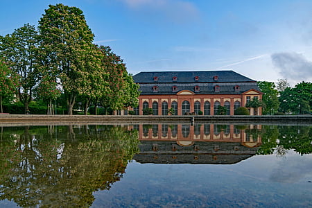 orangery, architecture, fountain, water, mirroring, places of interest, building