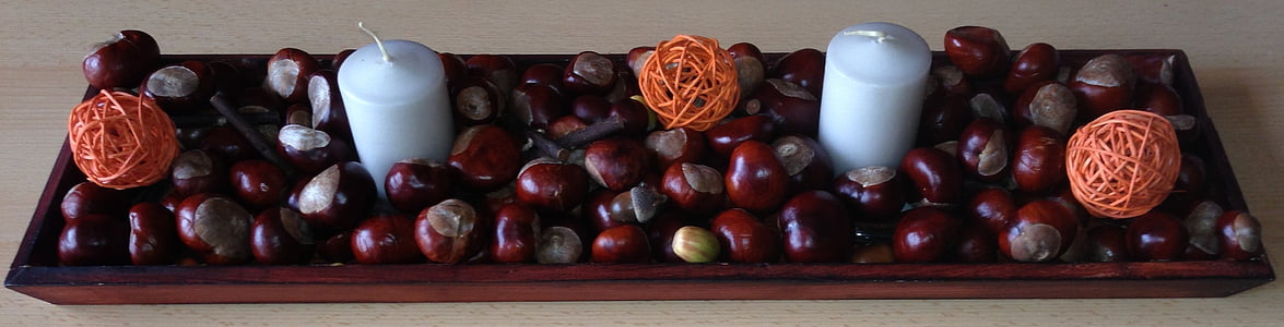 chestnut, arrangement, nature, autumn, deco, decoration, candles