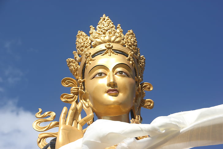 čínský Bůh, Bhútán, Thimphu, socha, náboženství, zlato, zlaté barvy