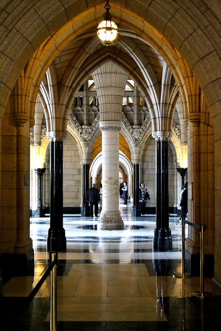 sala de, columnas, interior, Parlamento, Canadá, adornado, decorativo