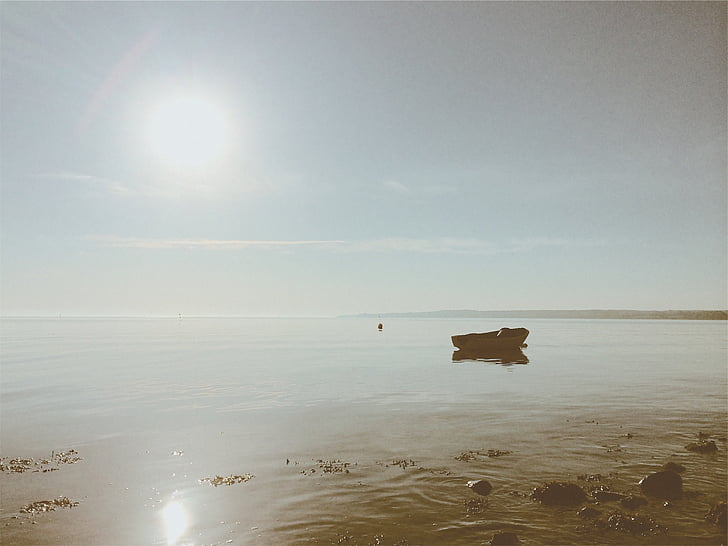 lake, water, boat, sunshine, sky, sunny, summer