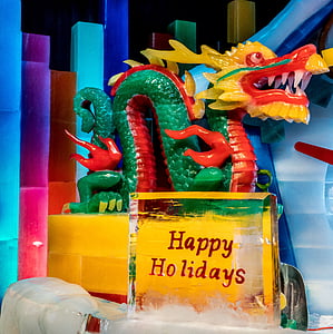 ice sculptures, dragon, gaylord palms, exhibit, christmas, holiday, happy