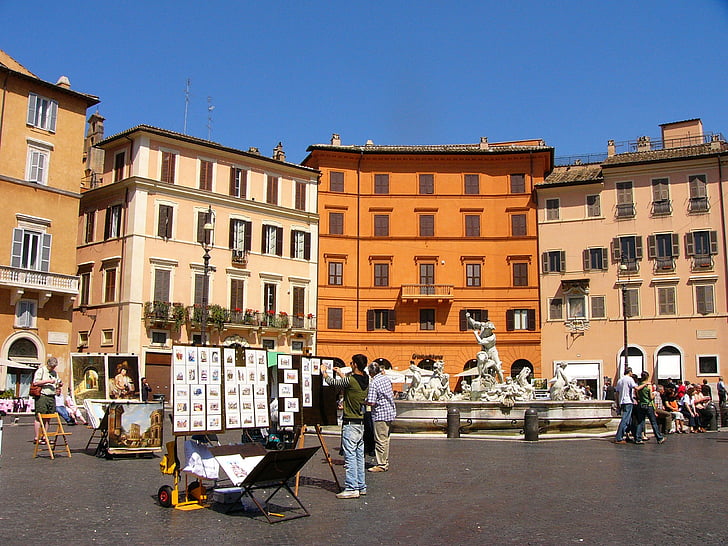 Italië, Rome, cultuur, plein, toeristen
