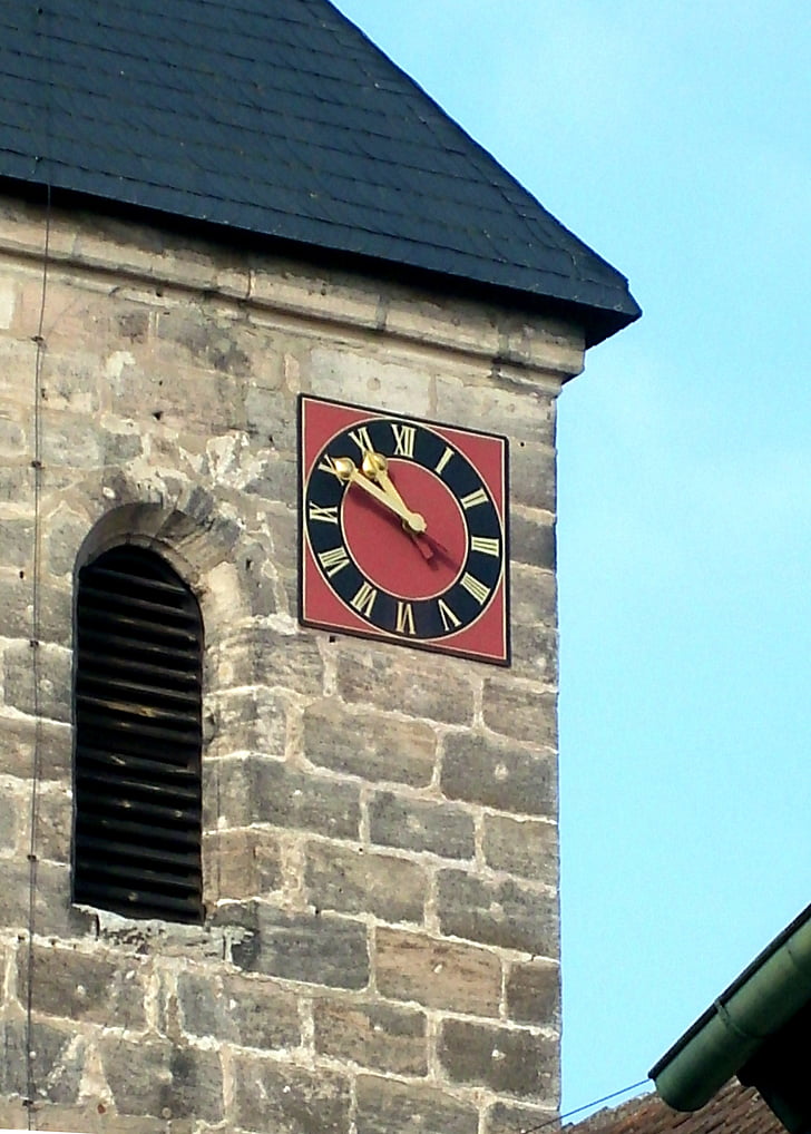 clock tower, steeple, church of st wolfgang, hausen, clock, time of, clock face