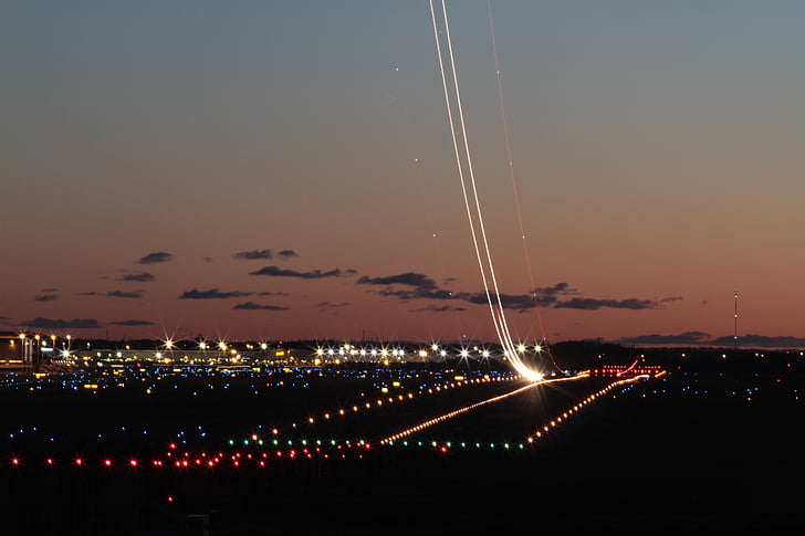 machine, take off the, rise, night, lights, airport, aircraft
