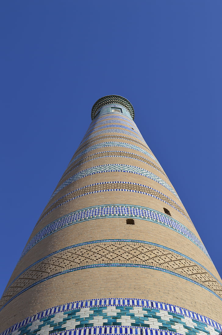 khiva, tower, blue, mosaic, architecture, cities, holiday