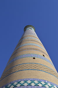 Khiva, Torre, azul, mosaico, arquitetura, cidades, férias