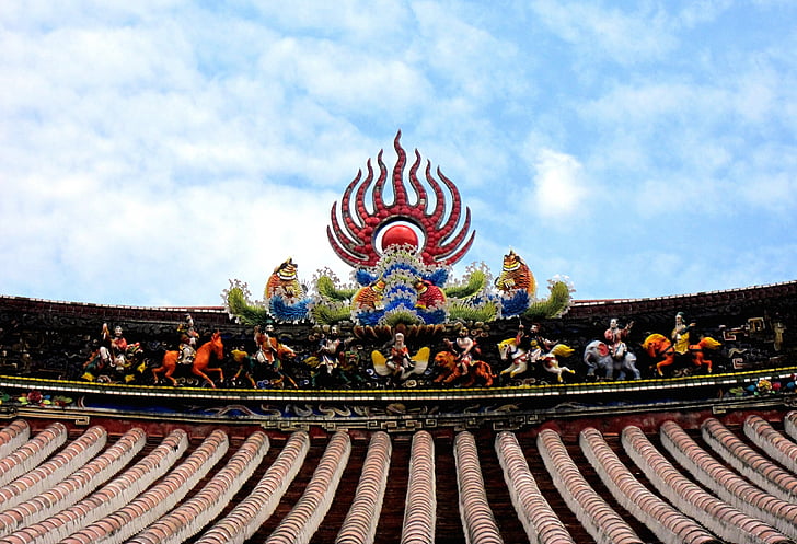 廟-woo, ház 簷, szín, Koji kerámia darabok, Halhatatlanok, Kína, építési