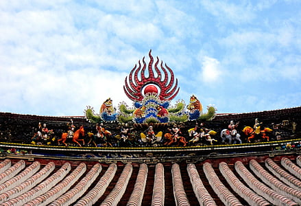廟-УО, къща 簷, цвят, Коджи керамика парчета, безсмъртните, Китай, строителство