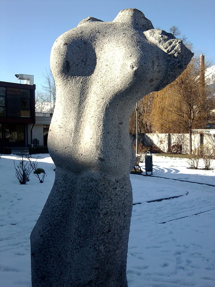 sculpture, statue de, sculpture sur pierre, Figure, Résumé, neige, hiver