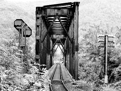 railway bridge, railway, bridge, seemed, black And White, railroad Track, old