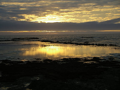 low tide, sunset, clouds, sky, sea, ocean, beach