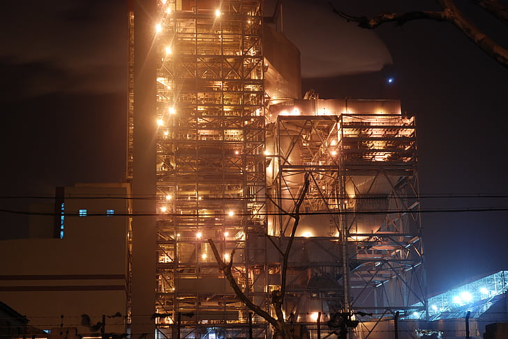factory, light, brightly lit, industrial, night, industry, fuel and Power Generation