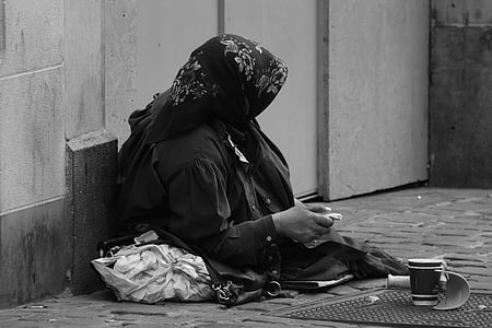 begging, woman, poverty, alms, beggar, old woman, kerchief