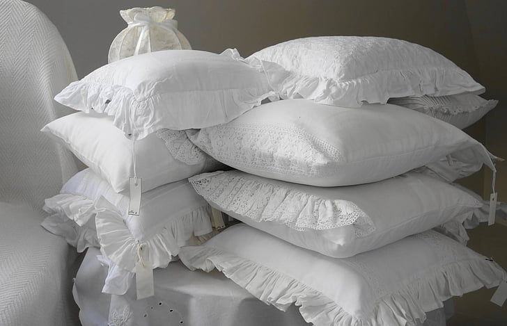 Подушка, подушки, декорації, Спальня, білий, воланами, Постільна білизна