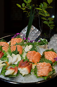 salmón, verduras, catering