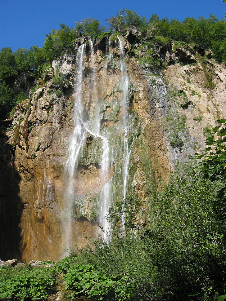 waterfall, plitviche, water, rock, steep, landscape