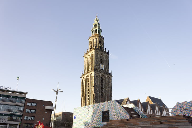 Groningen, Martini tower, torony, építészet, Groningen-torony, Groningen város központjában, Hollandia