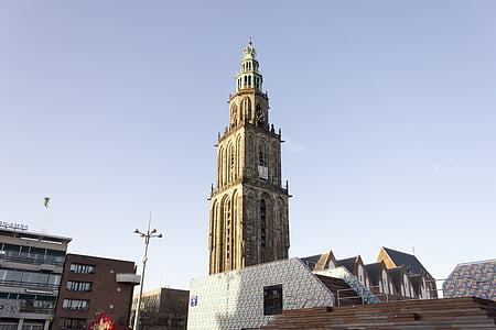 Groningen, Martini tower, Wieża, Architektura, Wieża w Groningen, centrum miasta Groningen, Holandia