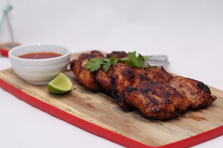 lime, sweet, chicken, chilli, closeup, meal, chargrilled